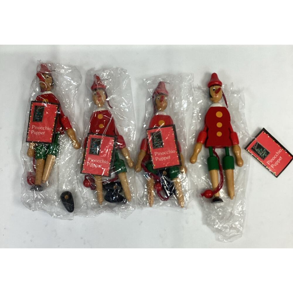 Lot Of 4 Vintage Jointed Wooden Pinocchio Puppets - New